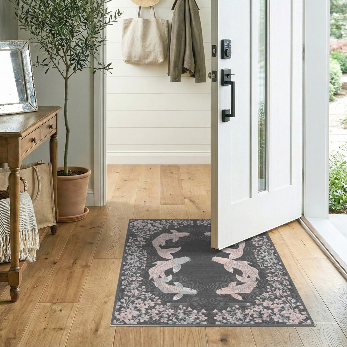 Pink Koi Cherry Blossom Area Rug