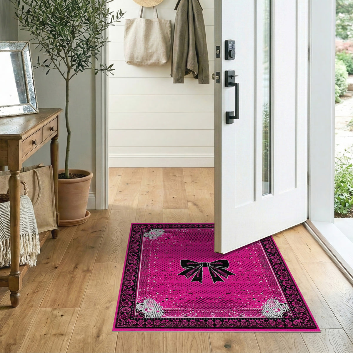Pink Bow Polka Dot Area Rug