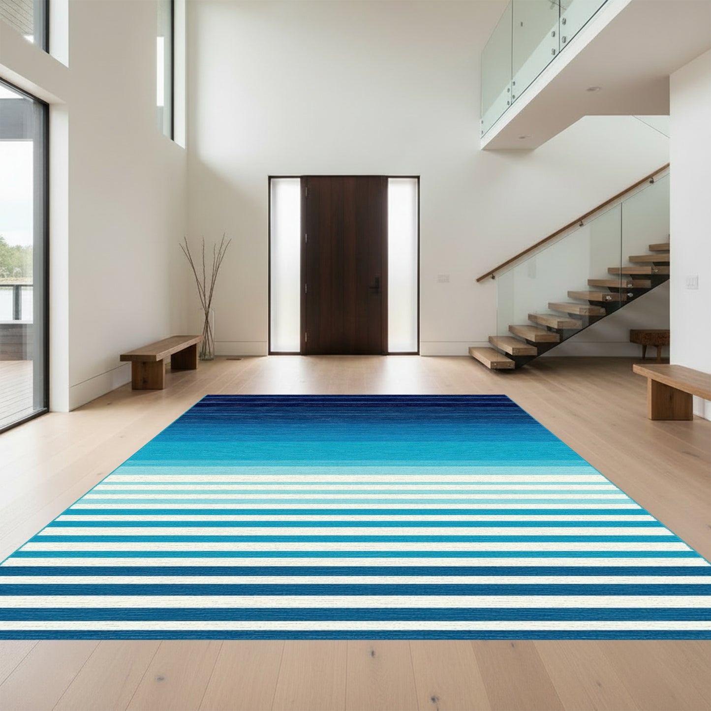 Navy Blue Ombre Striped Rug