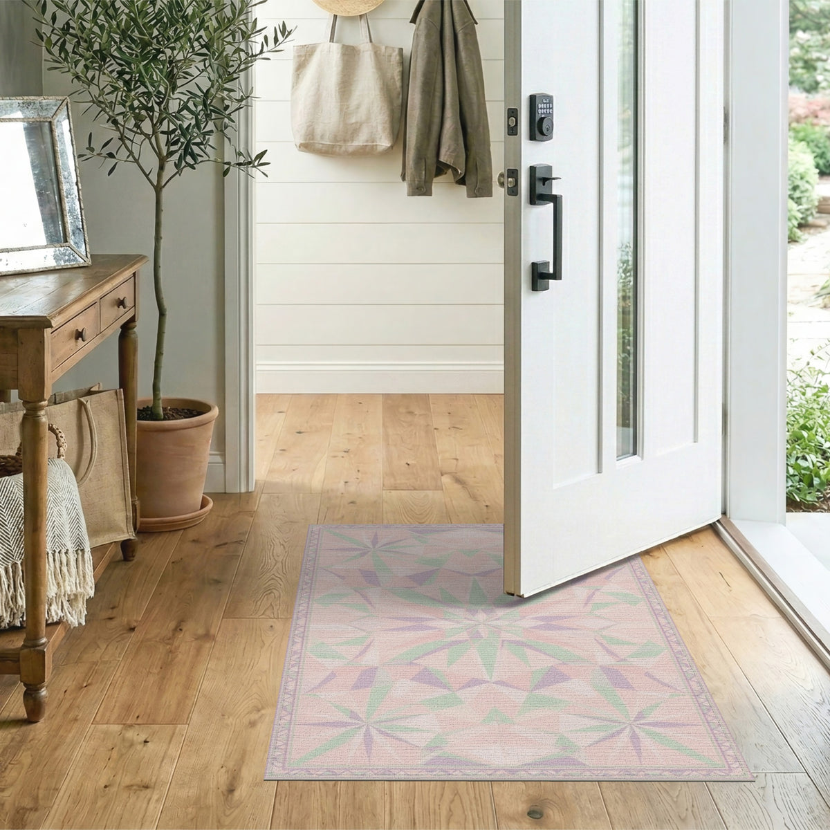 Pink Geometric Starburst Area Rug