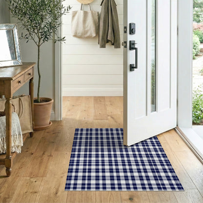 Washable Navy Blue Checkered Washable Area Rug