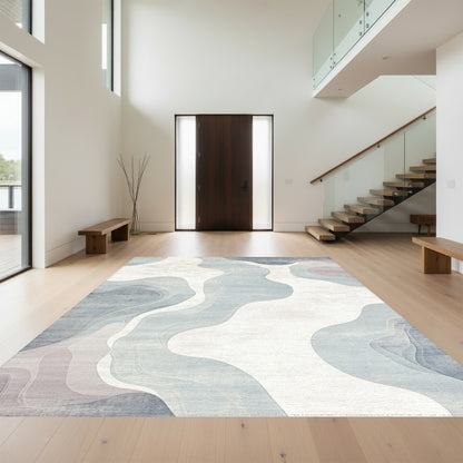 Wavy Blue Gray Fluid Rug