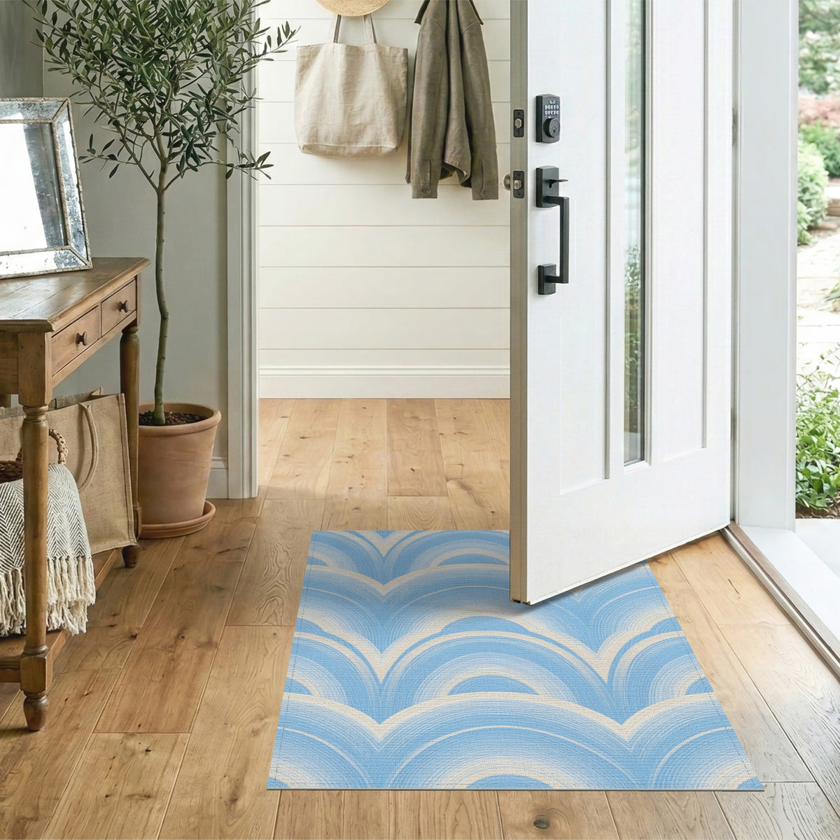 Blue Scalloped Wave Area Rug