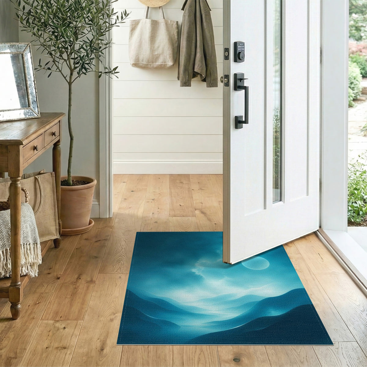 Moonlit Blue Teal Abstract Dunes Area Rug