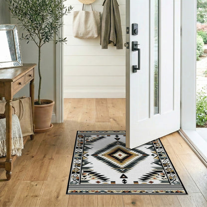 Black and White Southwestern Black White Geometric Area Rug