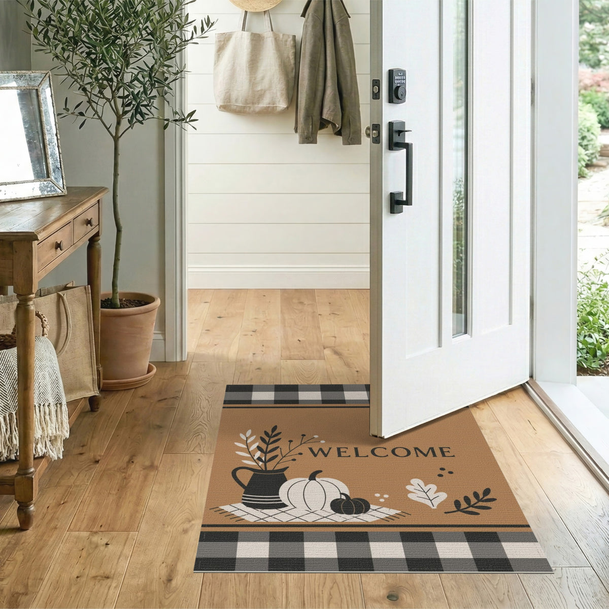 Rustic Farmhouse Welcome Pumpkins Area Rug