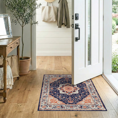 Navy Blue Floral Persian Area Rug
