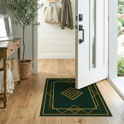 Geometric Modern Green Gold Geometric Area Rug