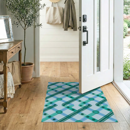 Teal Lattice Geometric Washable Area Rug