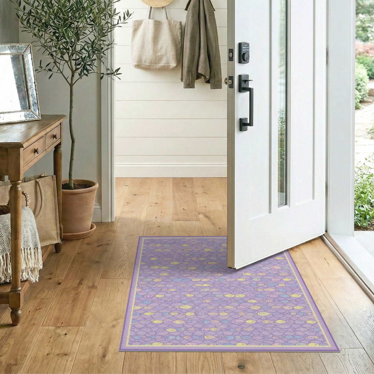 Purple Pastel Fish Kids Area Rug