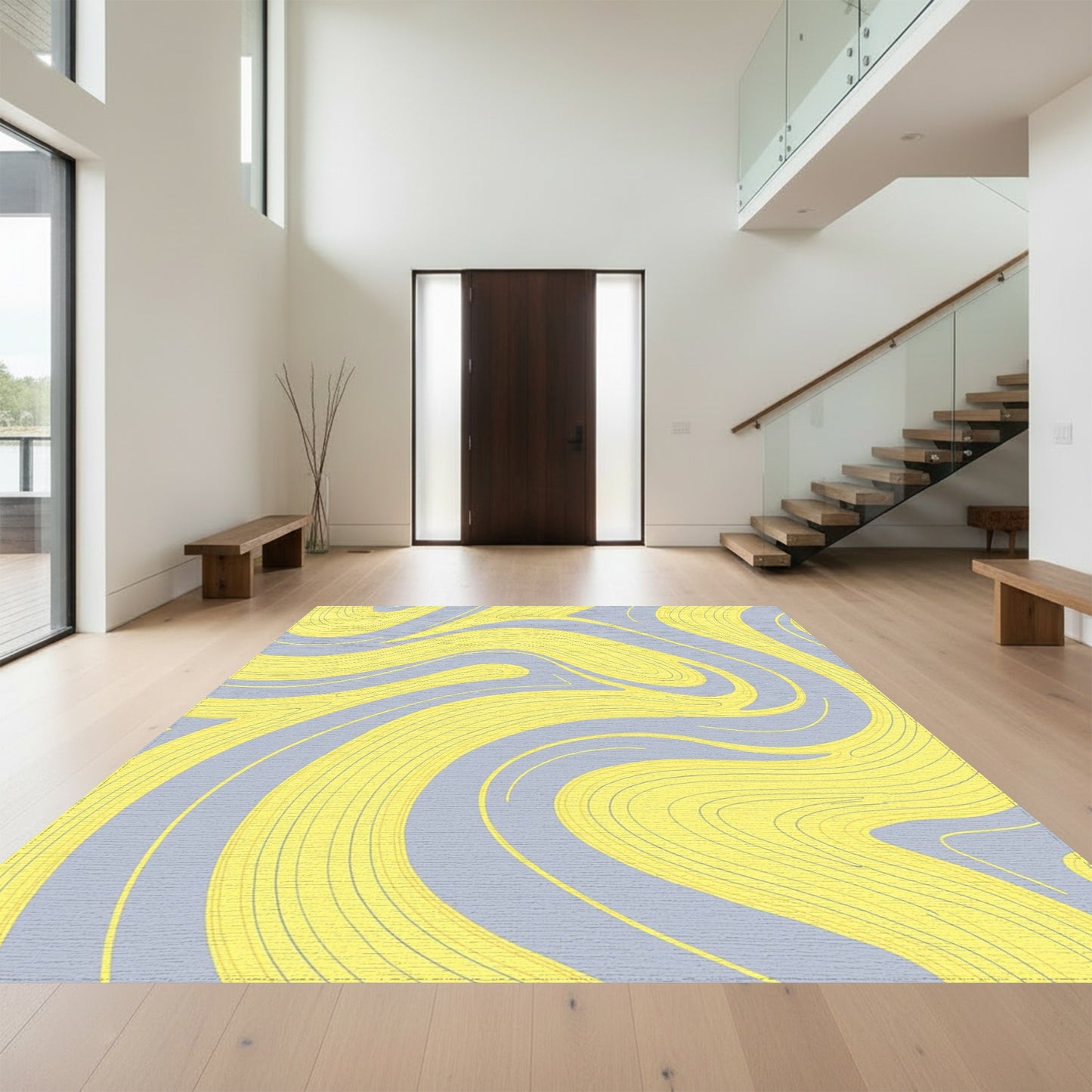 Gray Yellow Fluid Wave Rug