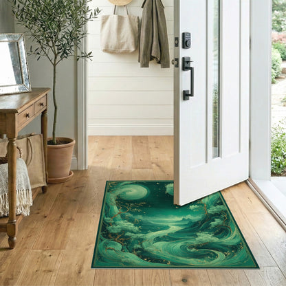 Ethereal Teal Swirl Abstract Area Rug