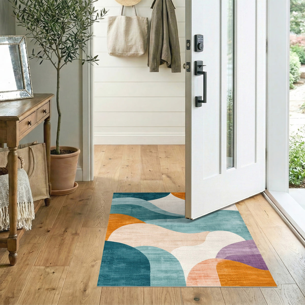 Multi-color and Patterns Abstract Area Abstract Wave Multi-Color Area Rug