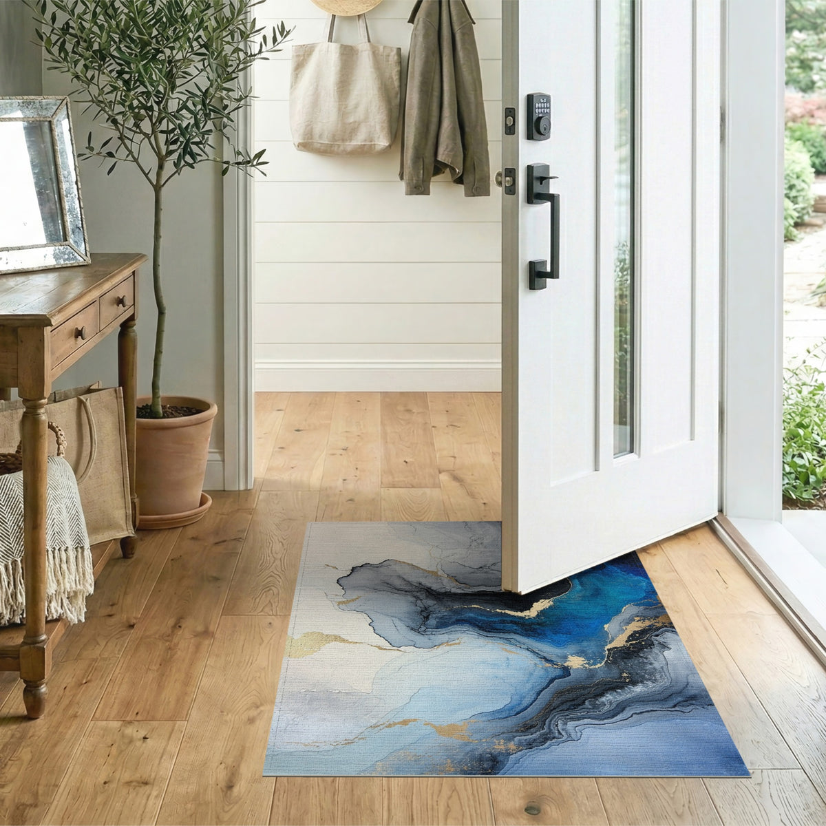 Blue and Teal Blue Teal Abstract Marble Area Rug