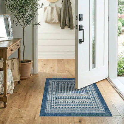 Blue Distressed Vintage Geometric Area Rug