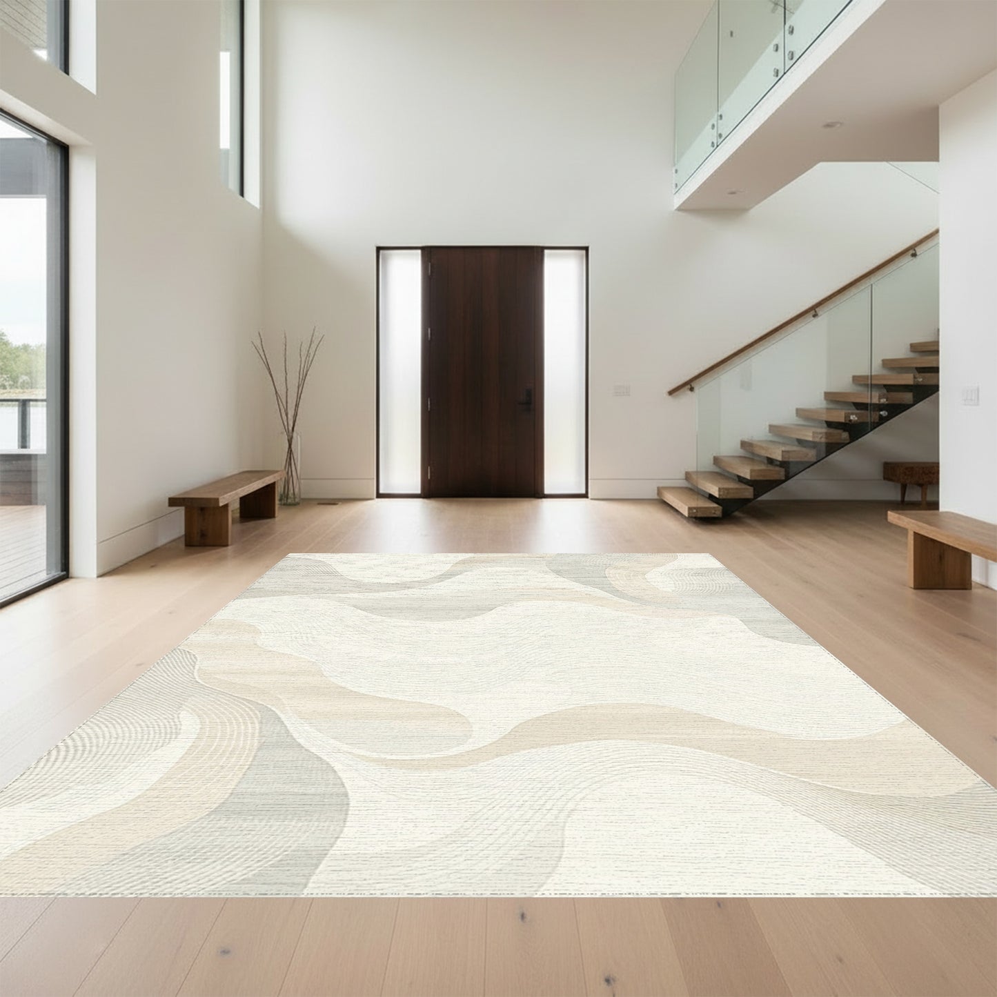 Beige Gray Wavy Abstract Rug