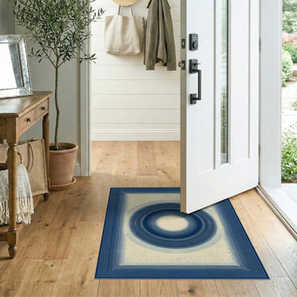 Blue Concentric Circles Geometric Rug