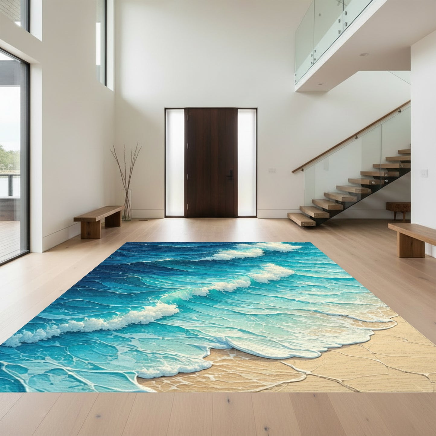 Foamy Crashing Turquoise Waves Rug
