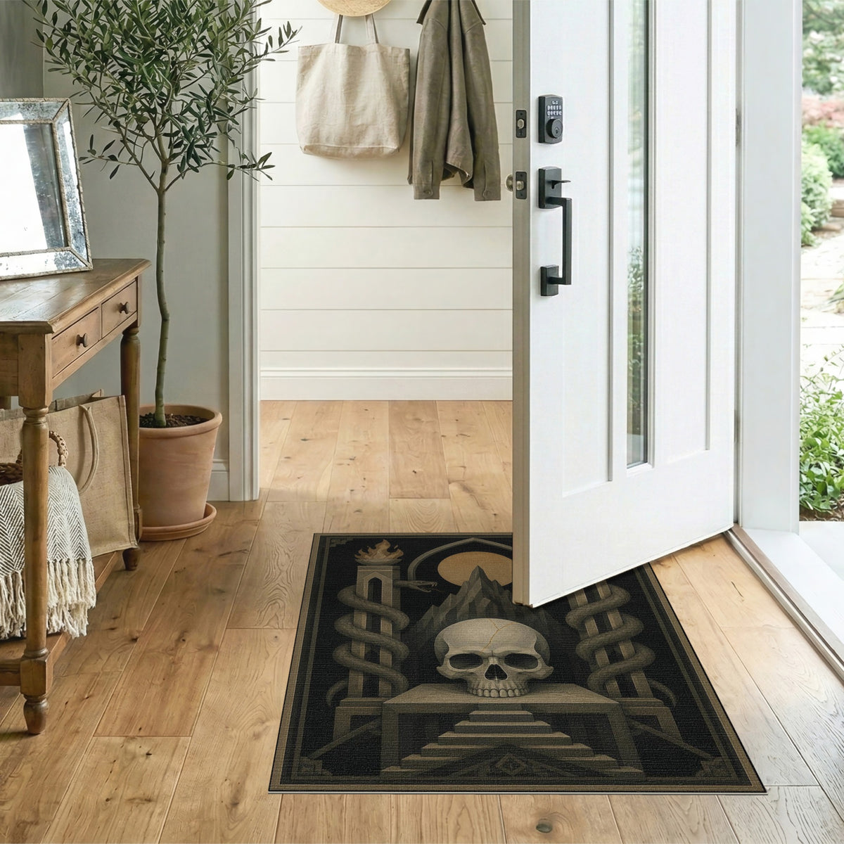 Grey Skull Serpent Area Rug