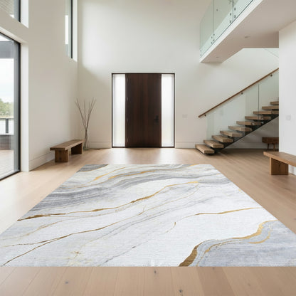 Gray Gold Veined Marble Rug