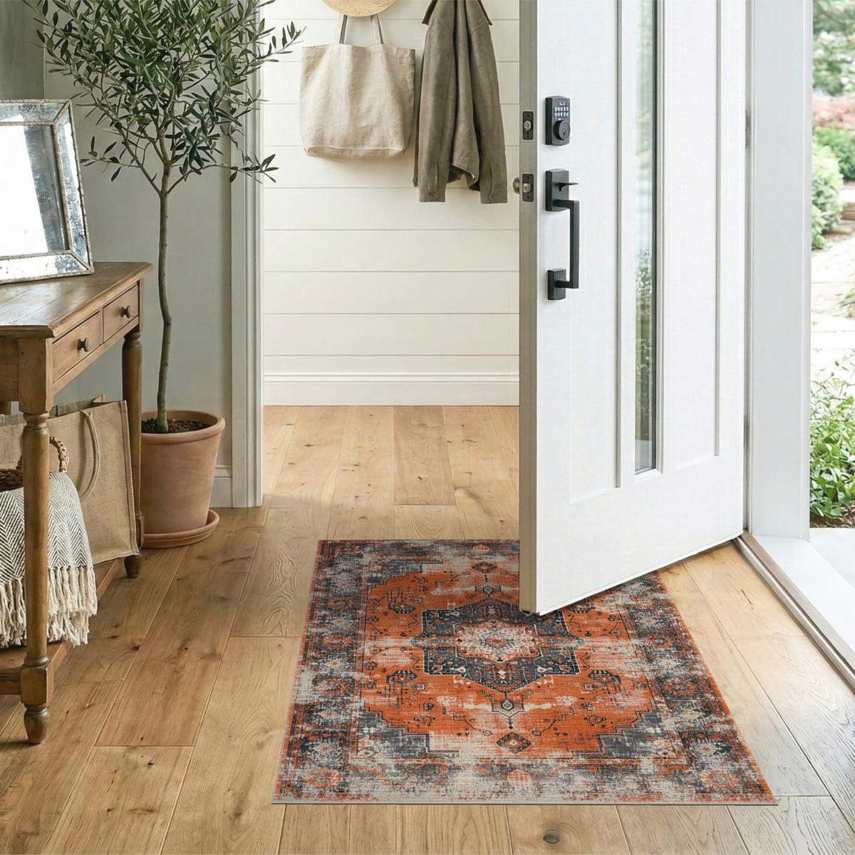 Orange Distressed Vintage Medallion Orange Area Rug