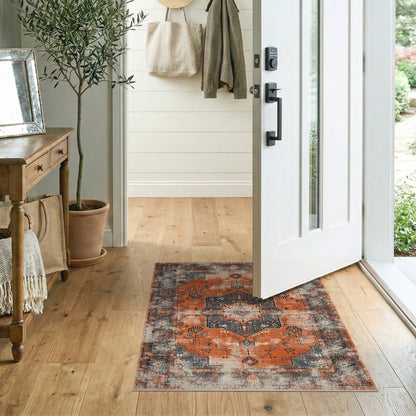 Orange Distressed Vintage Medallion Orange Area Rug
