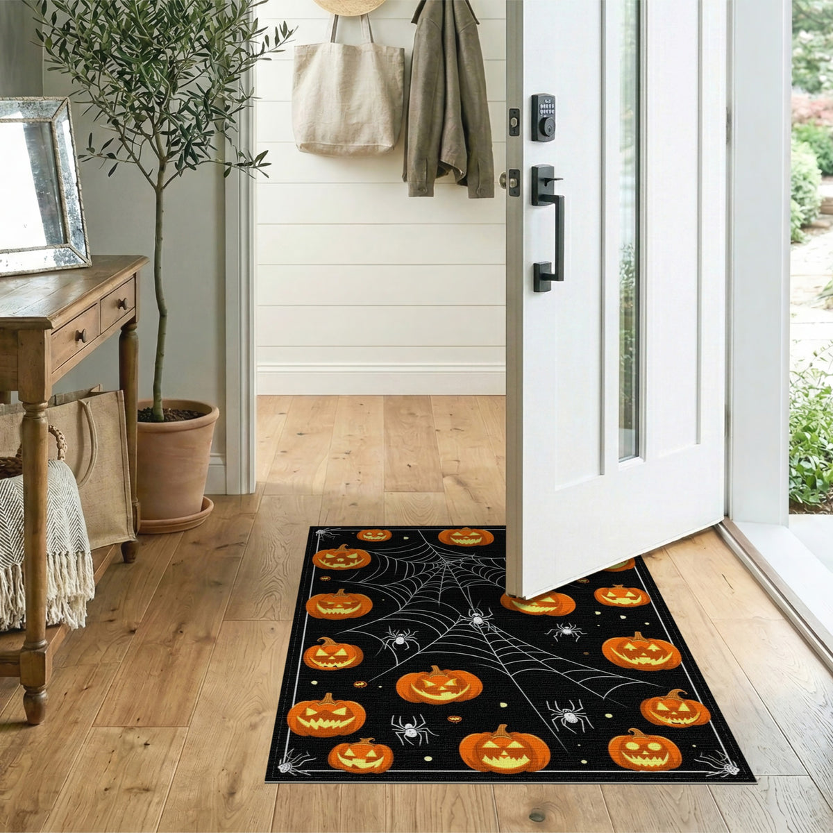 Halloween Pumpkin Spiderweb Area Rug