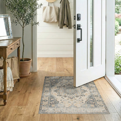 Beige and Neutral Vintage Beige Persian Medallion Area Rug
