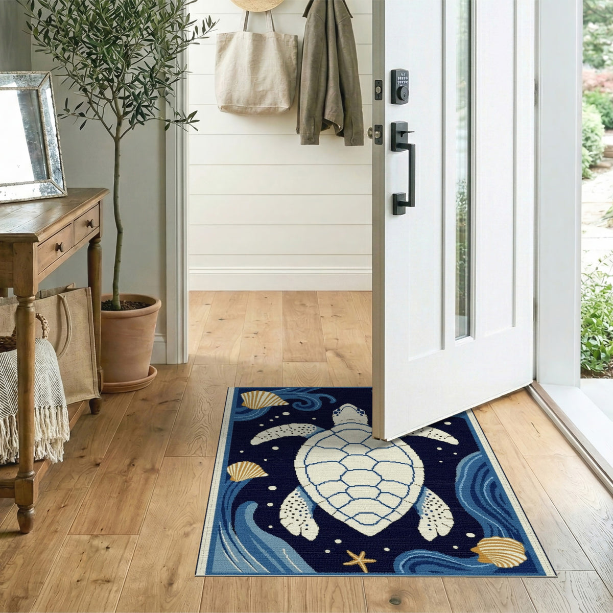 Navy Blue Sea Turtle Area Rug