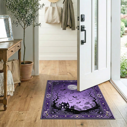 Distressed Vintage Purple Haunted Mansion Halloween Area Rug