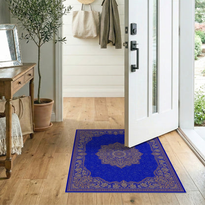 Traditional Persian Blue Gold Traditional Persian Area Rug