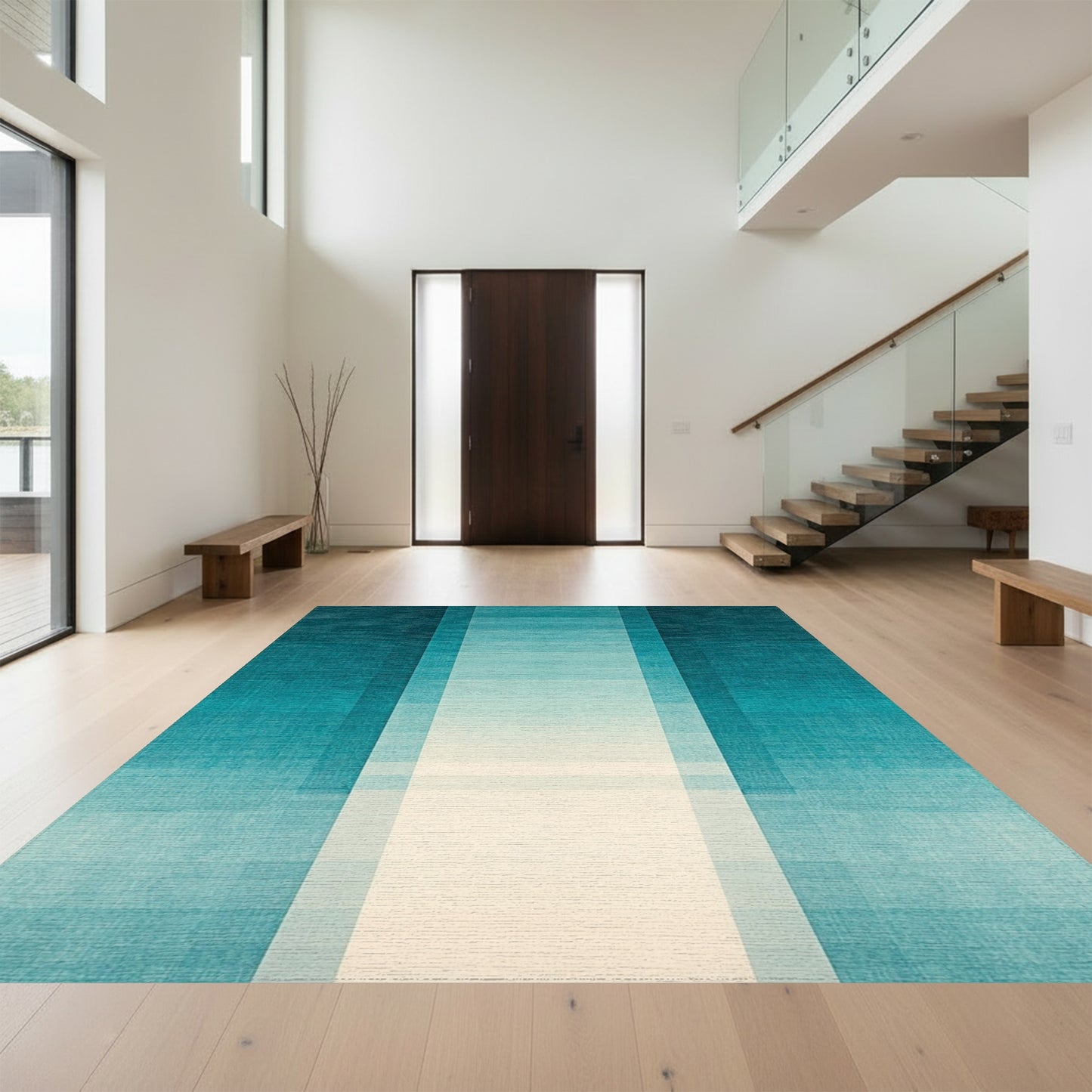 Teal Vertical Ombre Stripes Rug