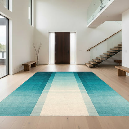 Teal Vertical Ombre Stripes Rug