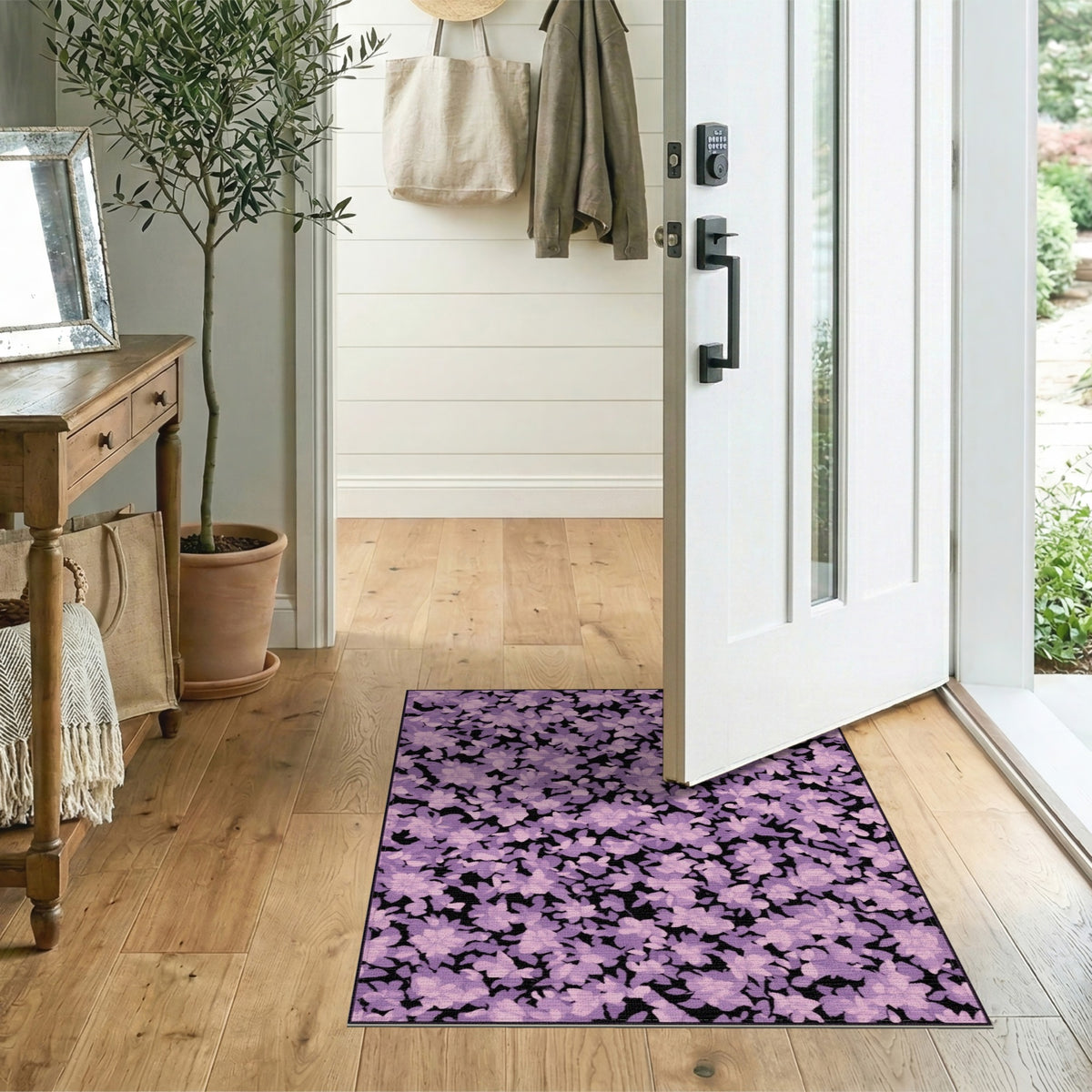 Purple Washable Purple Floral Vintage Washable Area Rug