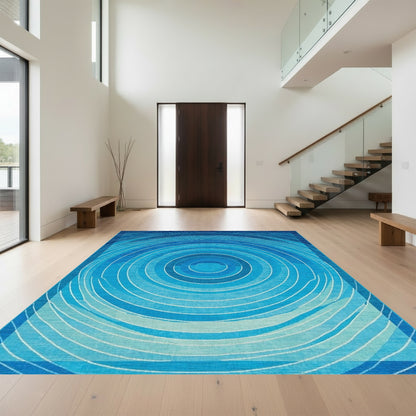 Blue Concentric Circles Abstract Rug