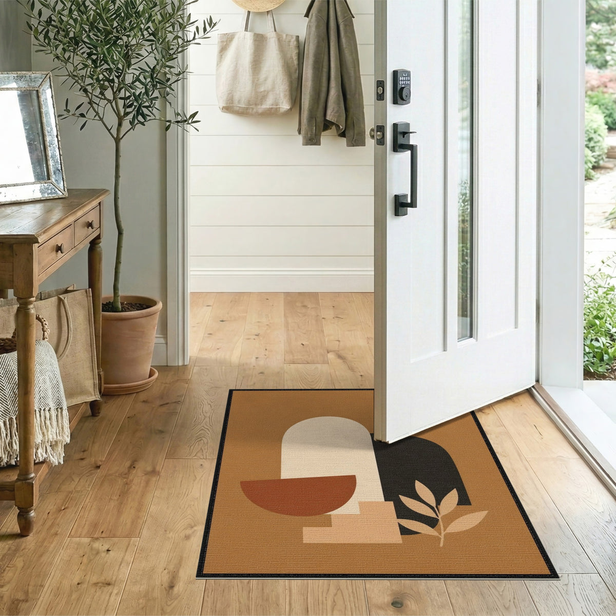 Geometric Modern Brown and Tan Abstract Geometric Brown Area Rug
