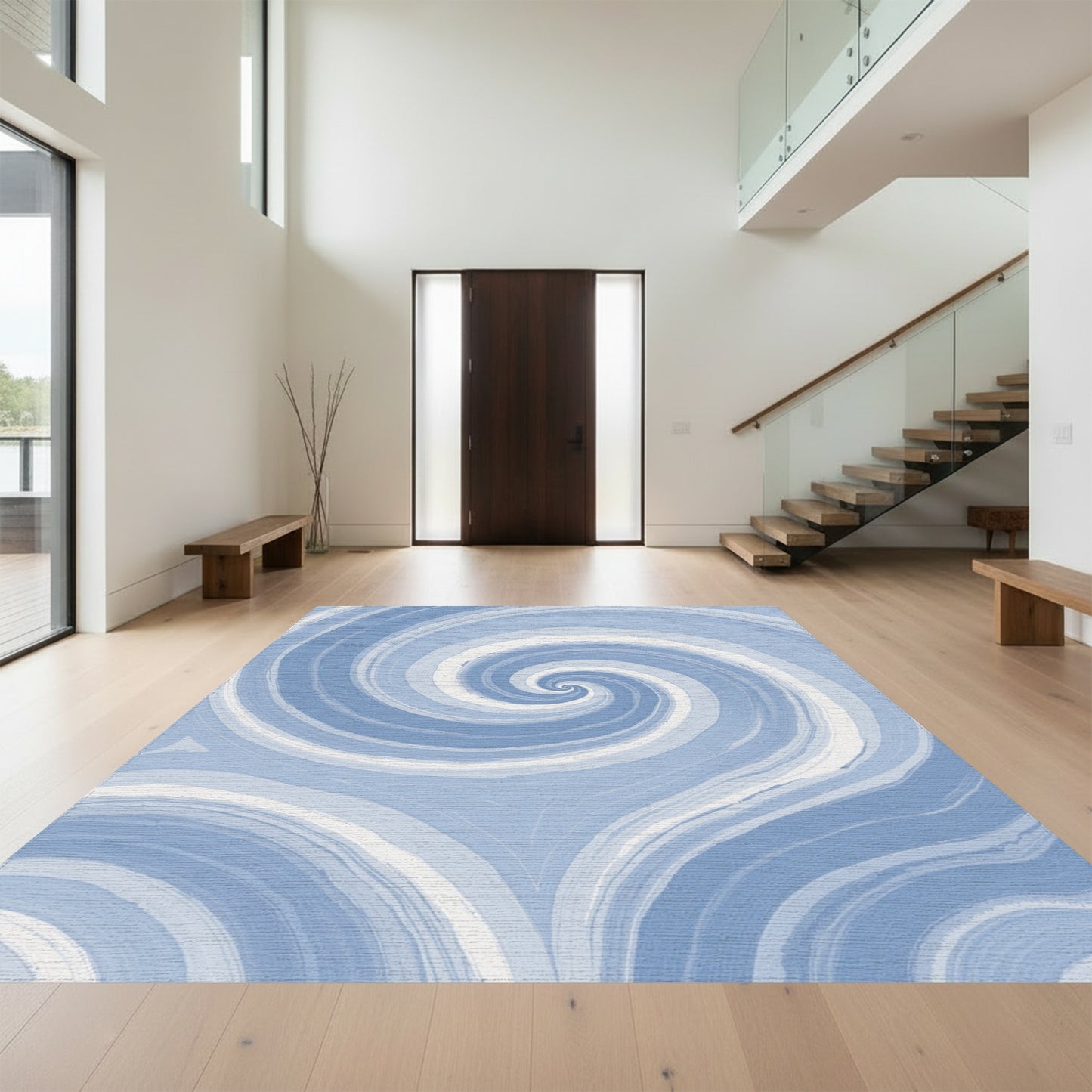 Hypnotic Blue Swirling Spirals Rug