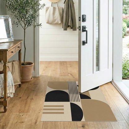 Brown and Tan Black and Brown Geometric Area Rug