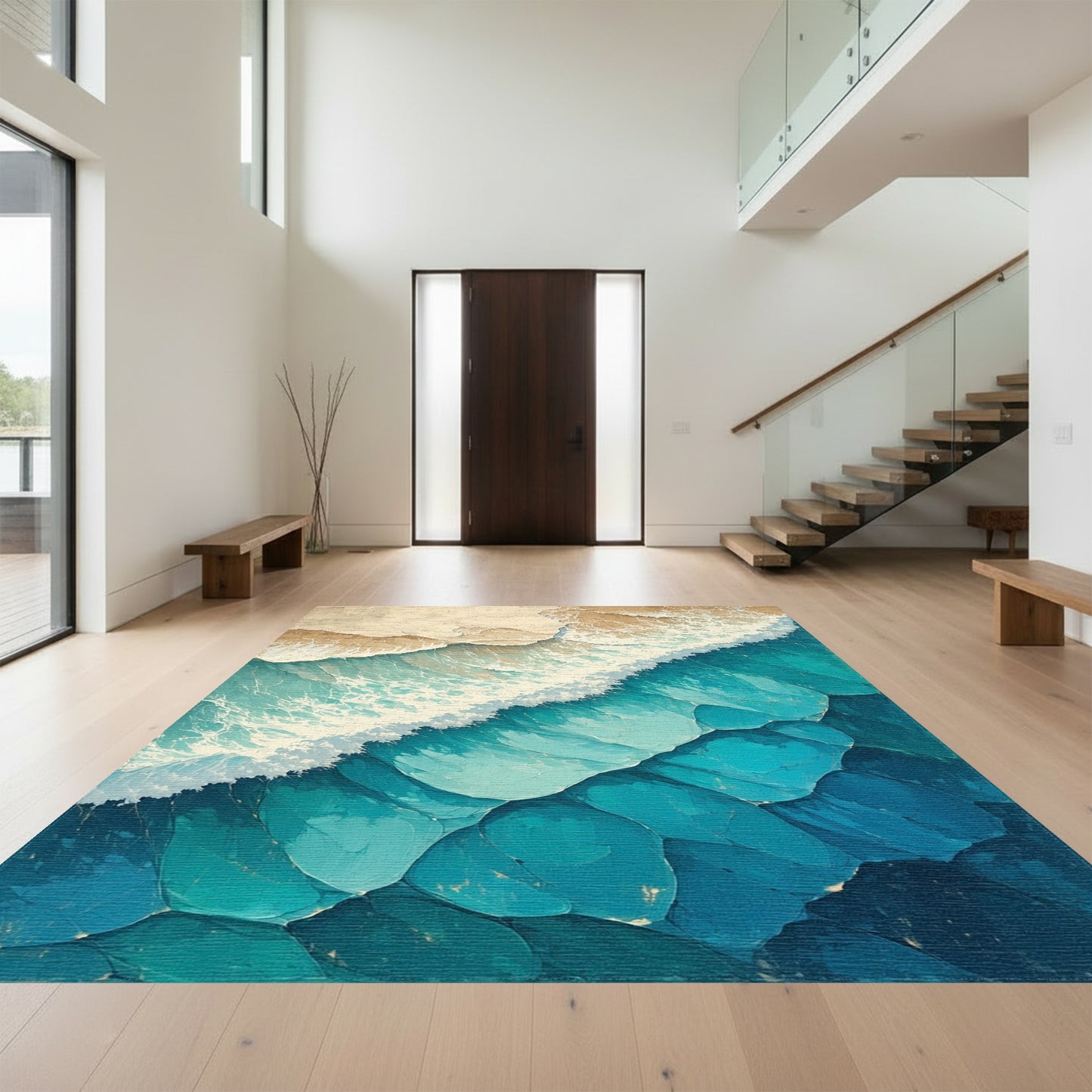 Sandy Teal Ocean Waves Rug