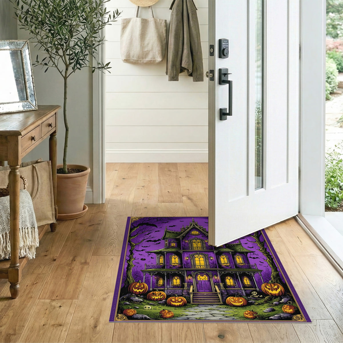 Purple Haunted Mansion Halloween Kids Cartoon Area Rug