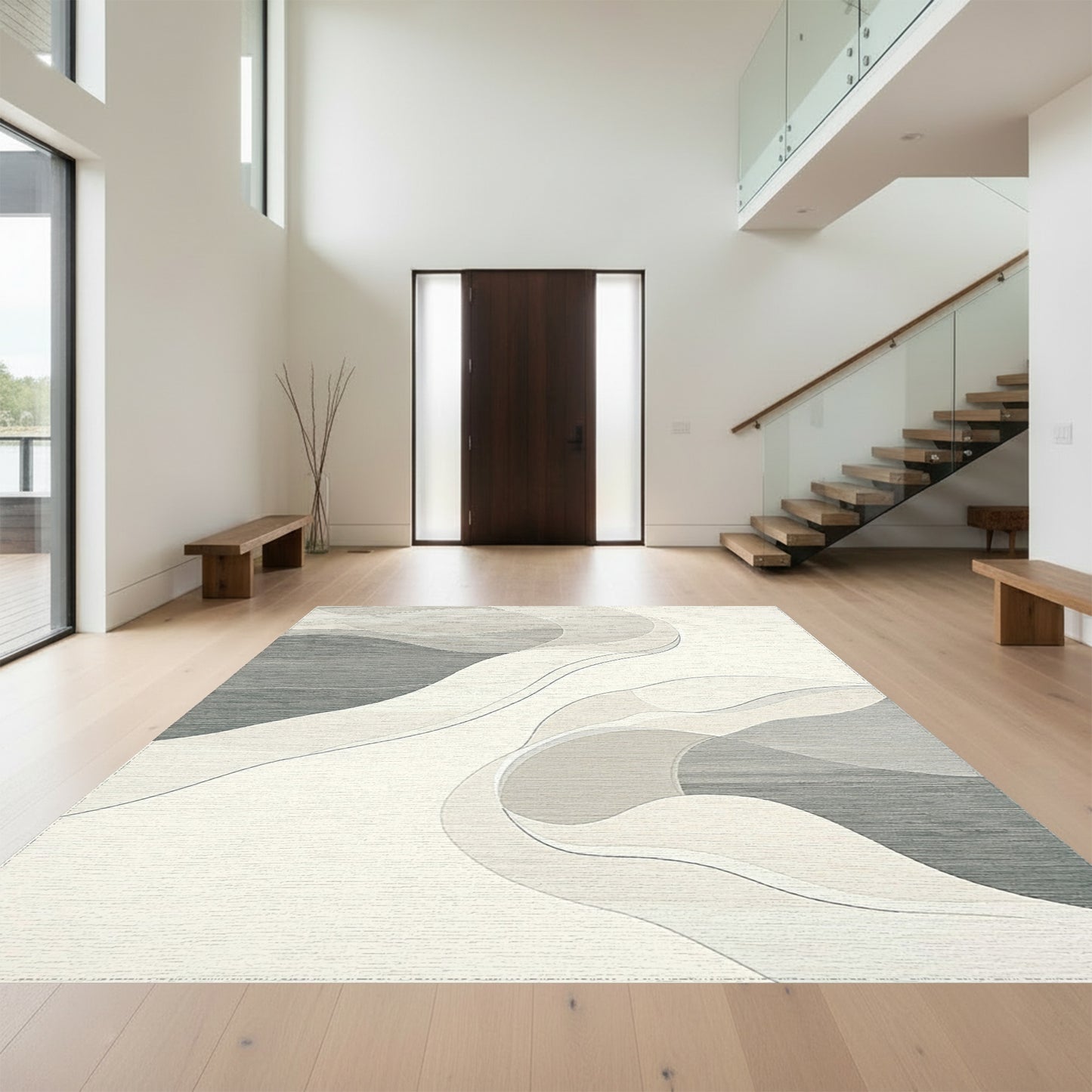 Gray Fluid Organic Waves Rug