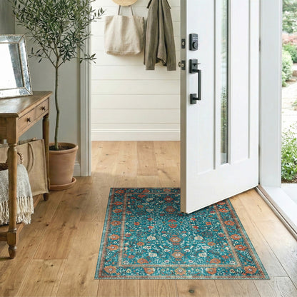 Teal Floral Vintage Area Rug