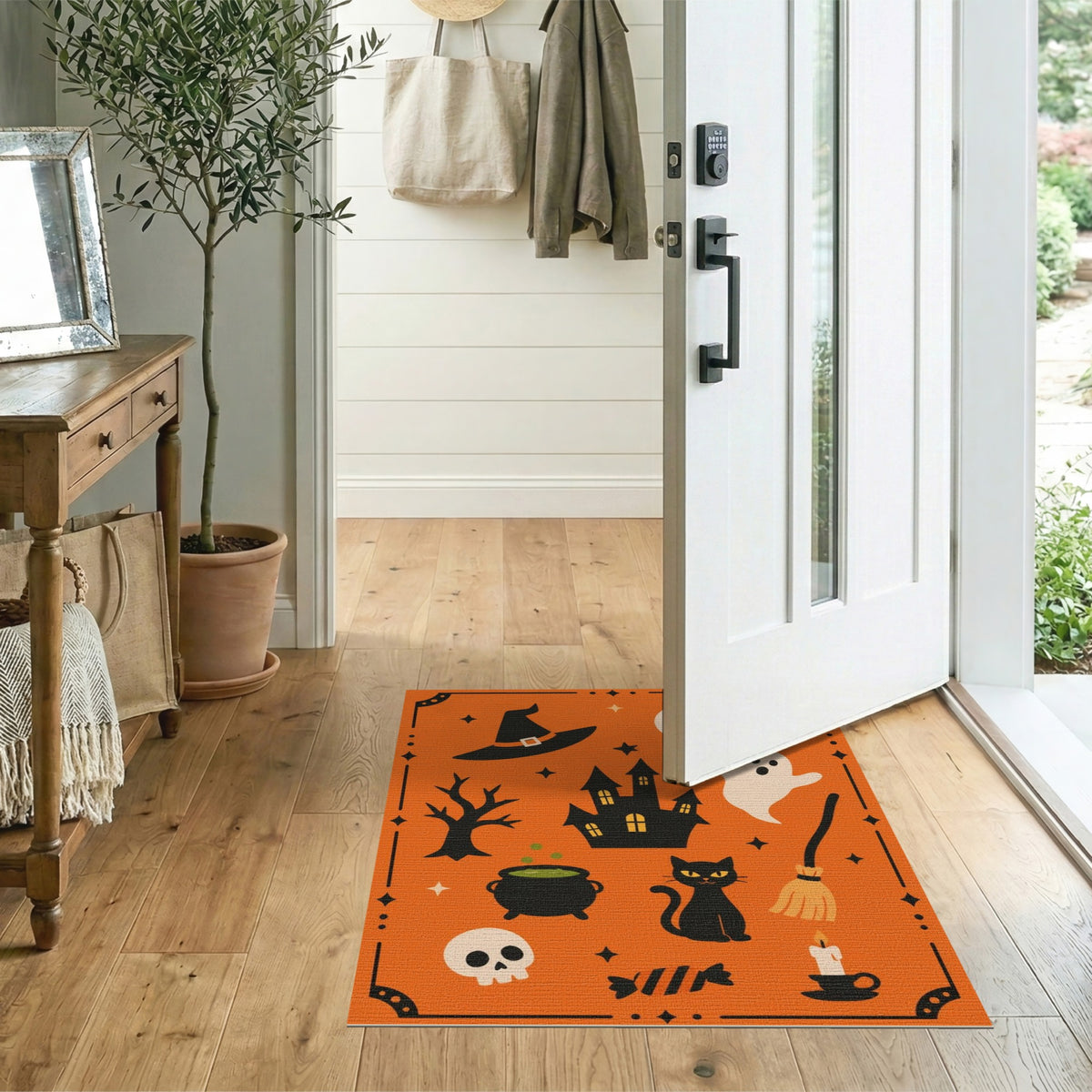 Spooky Halloween Orange Kids Cartoon Area Rug