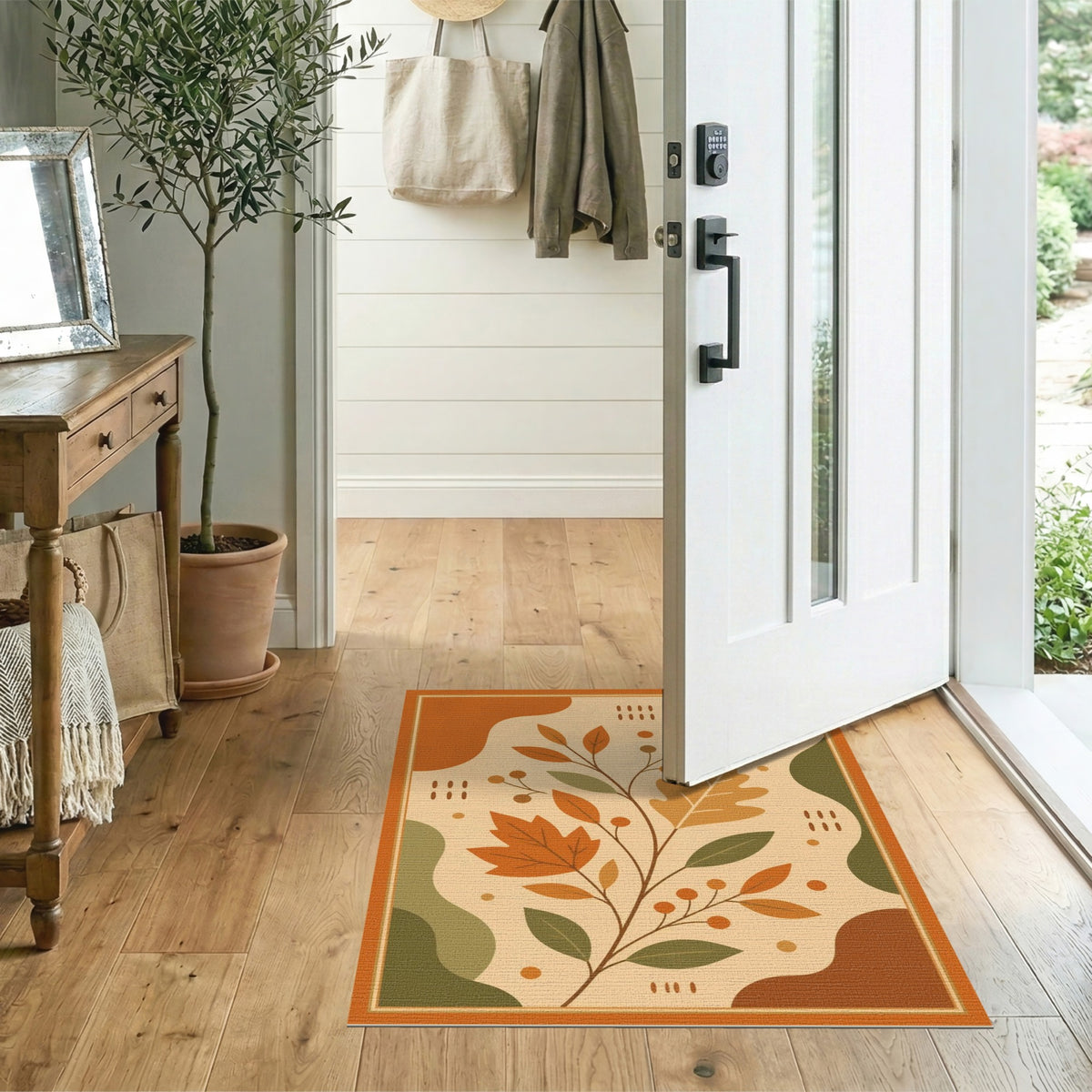 Autumn Orange Leaves Washable Area Rug