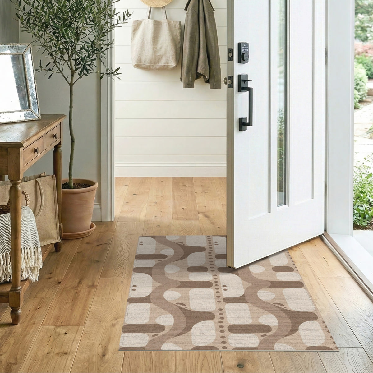 Brown and Tan Brown Wavy Abstract Area Rug