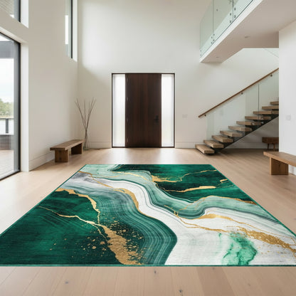 Emerald Gold Fluid Marble Rug
