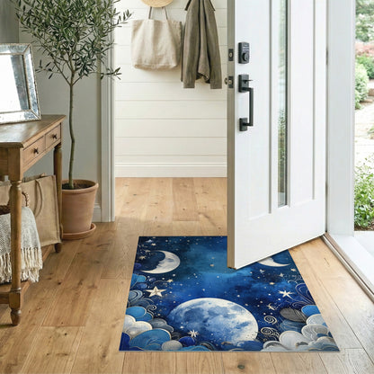 Celestial Moonlit Sky Blue Area Rug