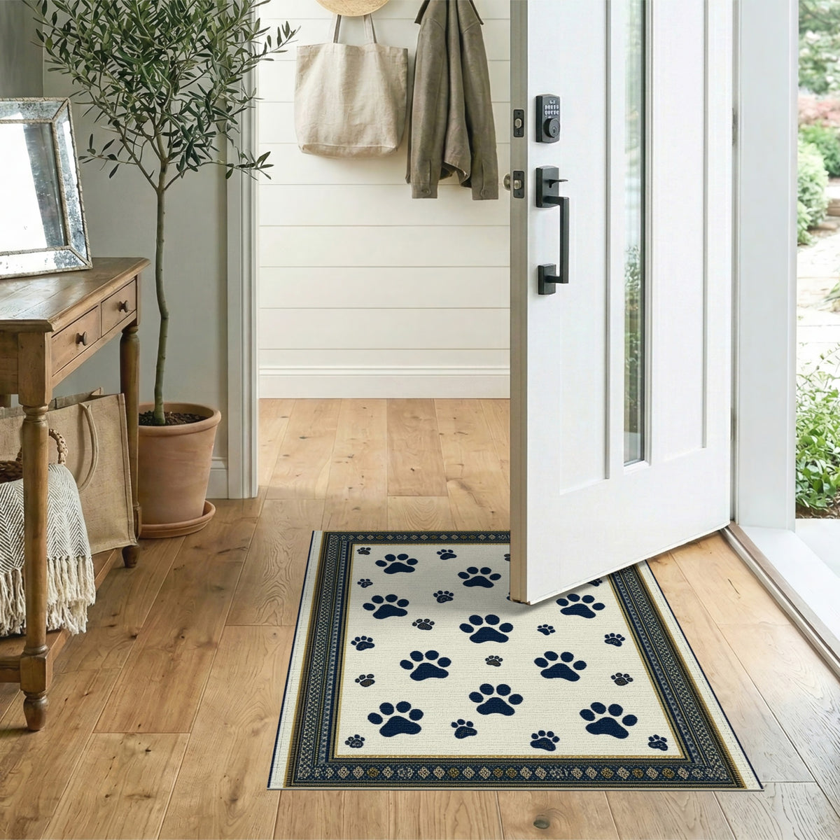 Navy Paw Print Kids Area Rug