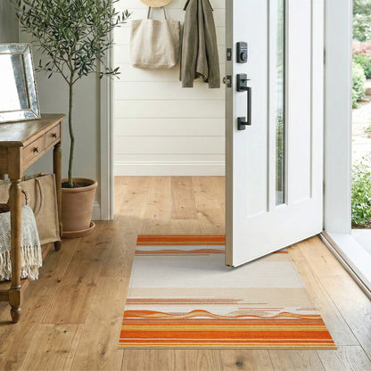 Orange Geometric Wave Striped Area Rug