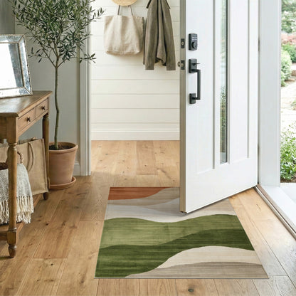 Abstract Wave Area Rug in Beige and Green